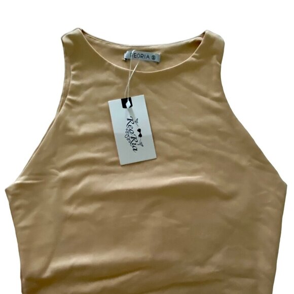 Reoria Women's High Neck Beige Bodysuit Snap Closure Size Small NEW - Picture 6 of 6
